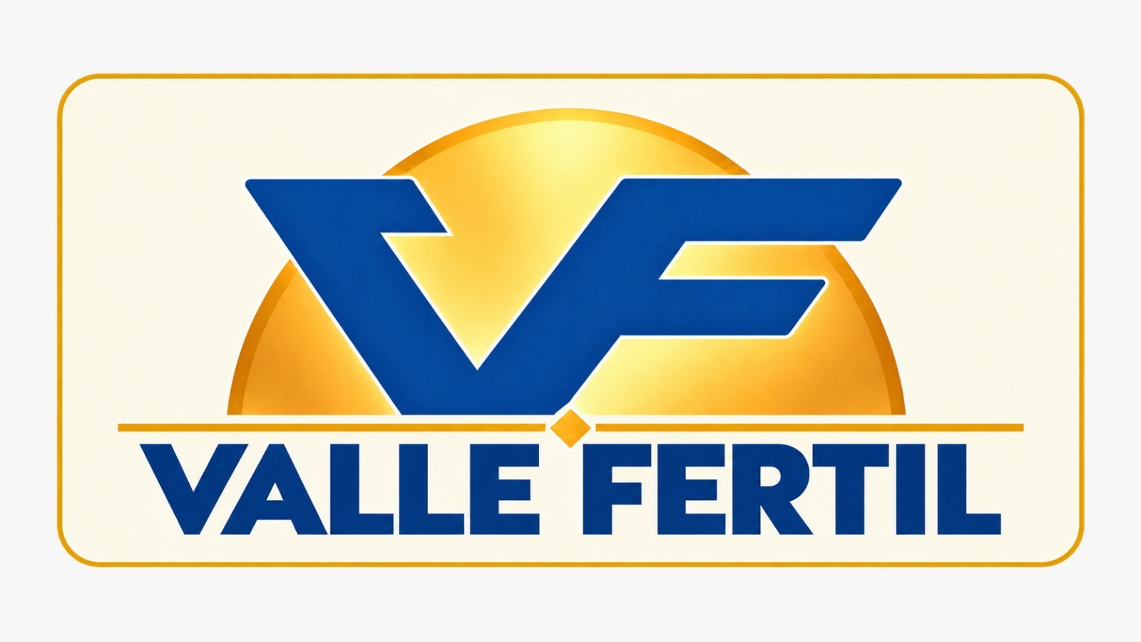 Logotipo de Valle Fértil: las letras VF en azul sobre un sol dorado